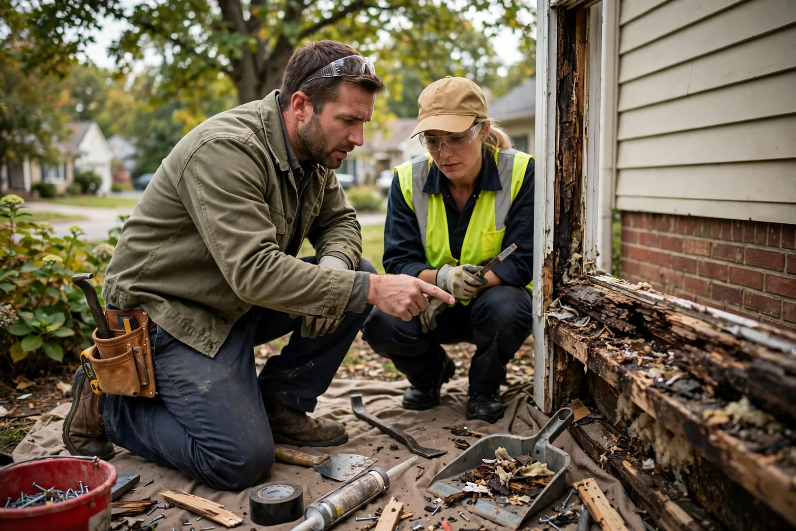 Homeowner reviewing a written bay window replacement estimate with detailed line items