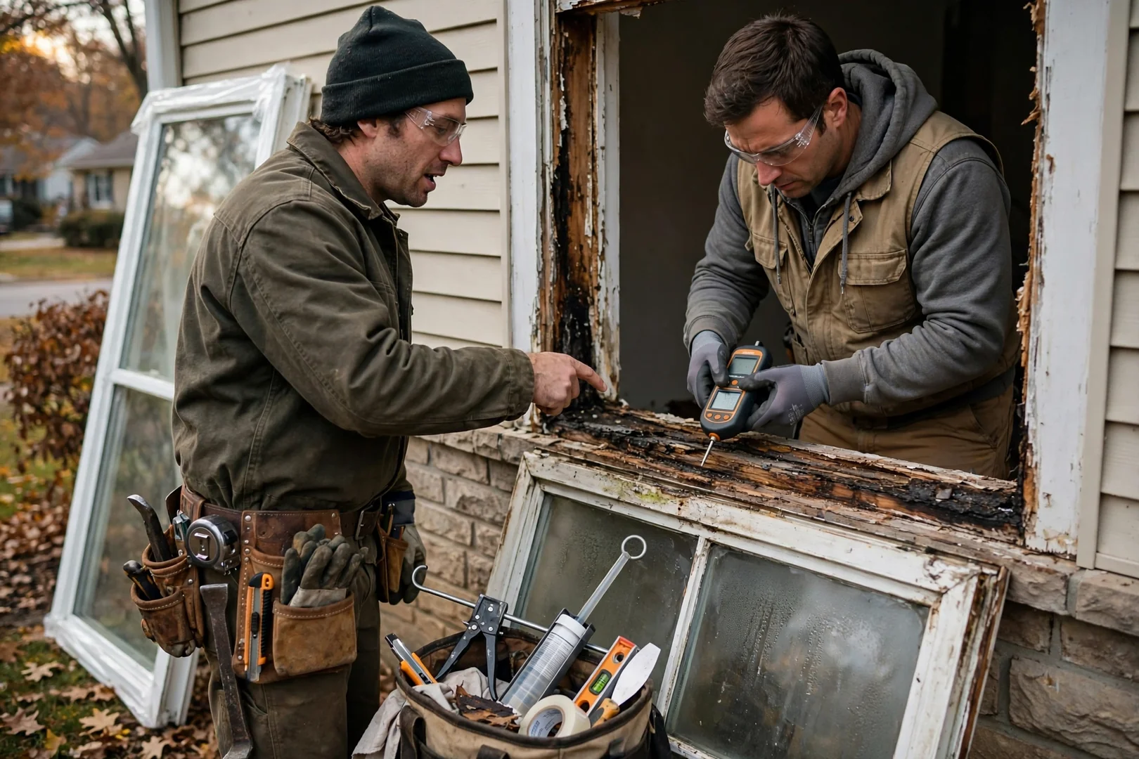 Homeowner reviewing an itemized written estimate for casement window replacement work