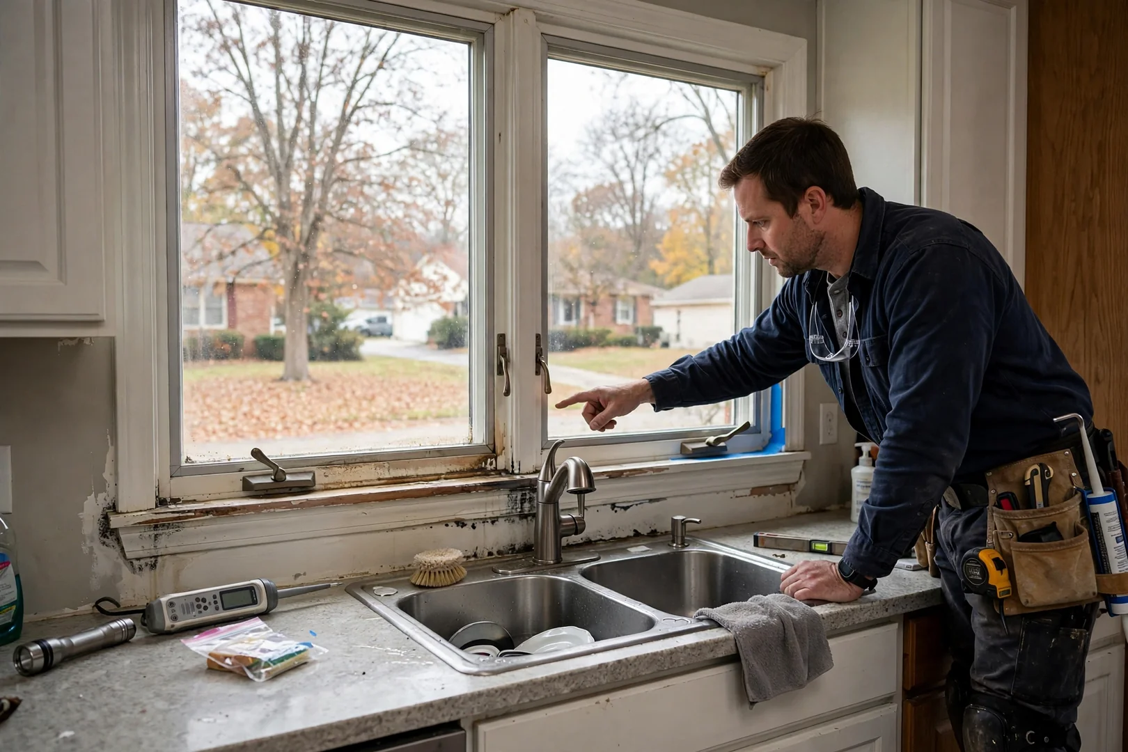 Kitchen casement pair over sink with crank operators and clear low-E glazing