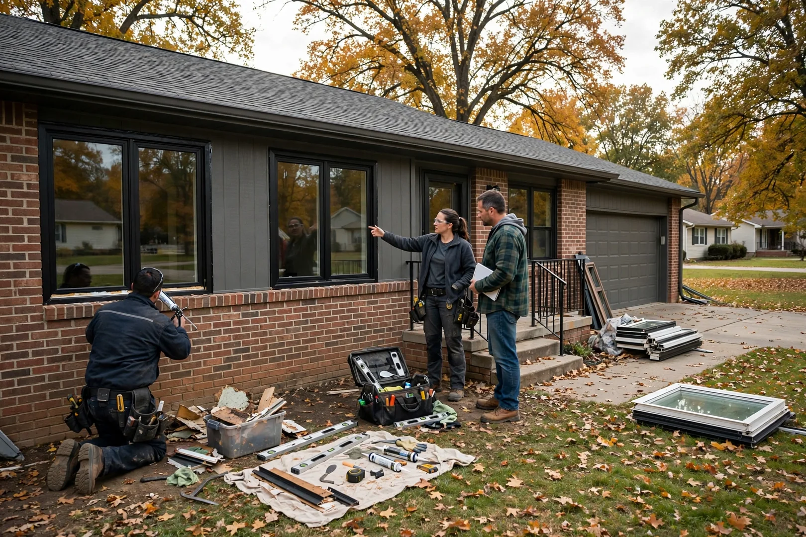 Wide shot of ranch home in O'Fallon after complete energy efficient window upgrade